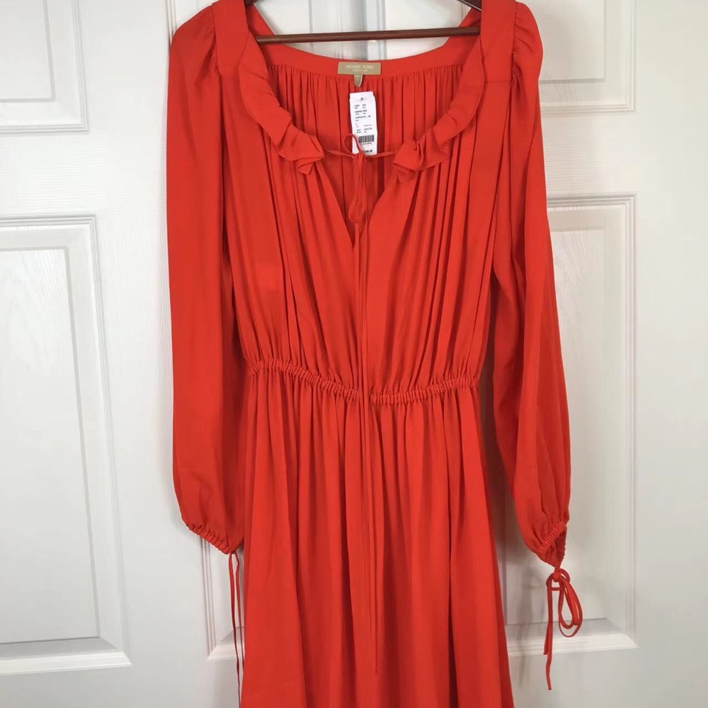NWT Michael Kors Collection Red Ruffle Silk Dress Size 4